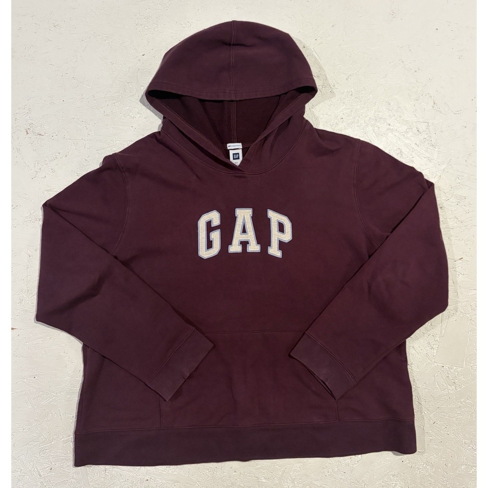 Gap Hoodie Womens XXL Purple Logo Pullover Fleece Kangaroo Pocket Sweatshirt
